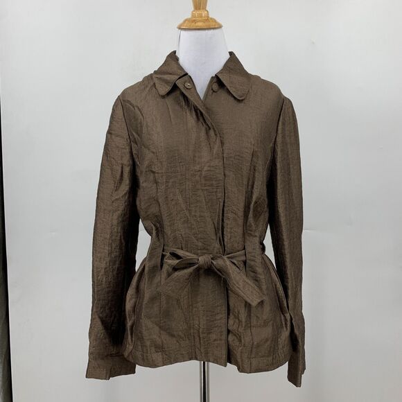 J.Jill Jacket Womens 6 Metallic Bronze Waist Tie Full Zip Snap Buttons Lined - Picture 2 of 16